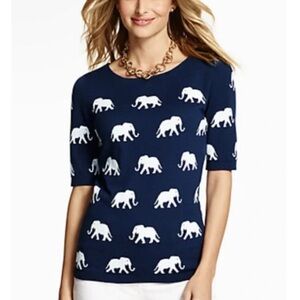 Talbots | NWT Navy & White Elephant Print Cotton Blend Women's Top size P
